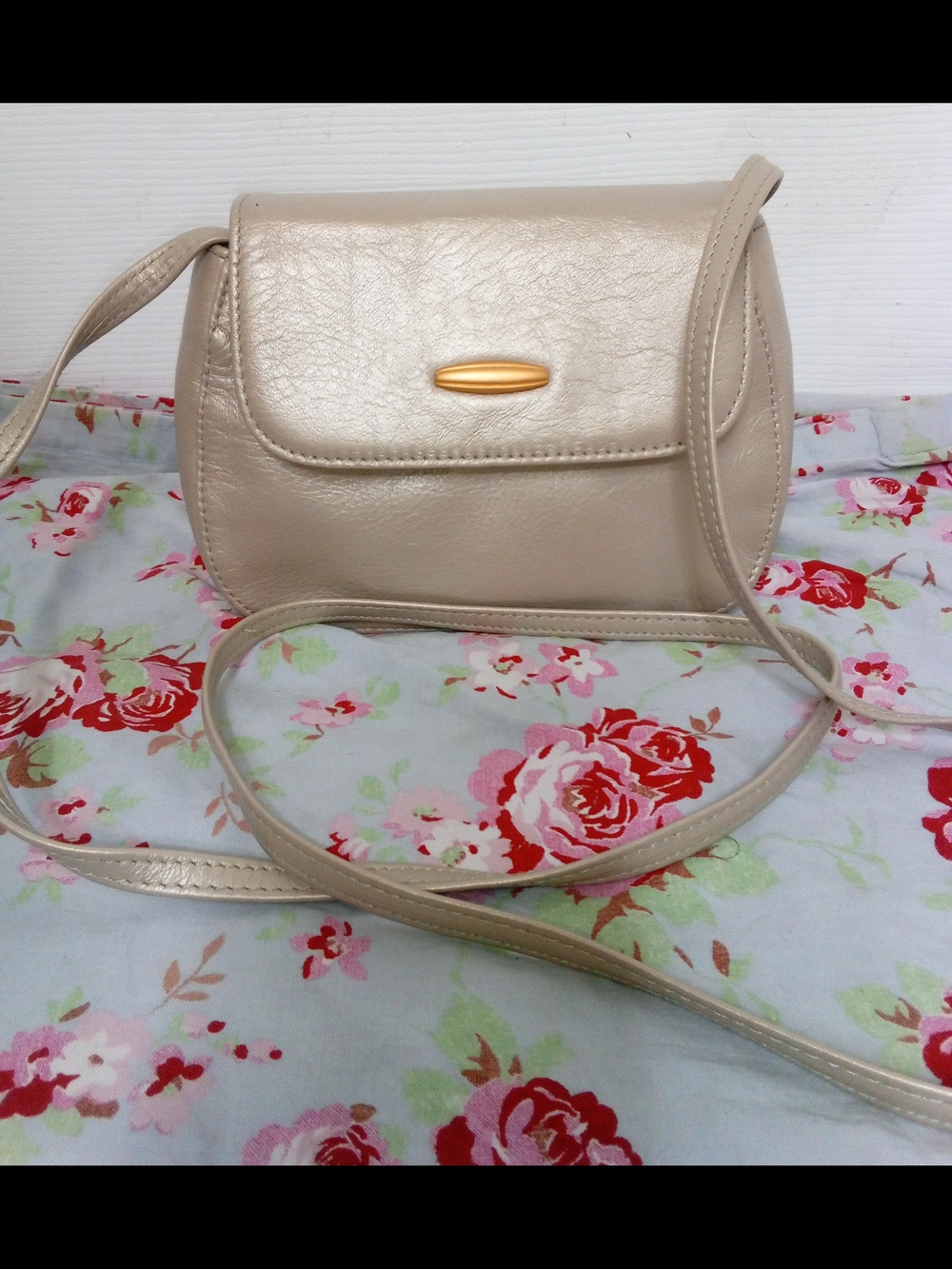 Mini Liz Claiborne Champagne Beige Crossbody Bag with Gold Accent